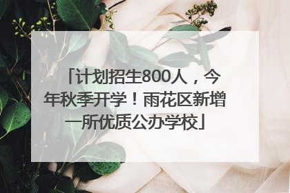 计划招生800人，今年秋季开学！雨花区新增一所优质公办学校